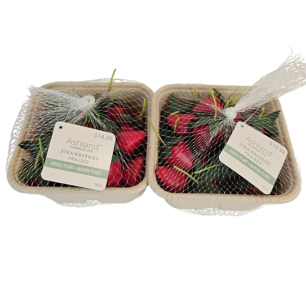 Faux Strawberries Lot of 2 Baskets 52 Foam Plastic Fruit Decor New Ashland